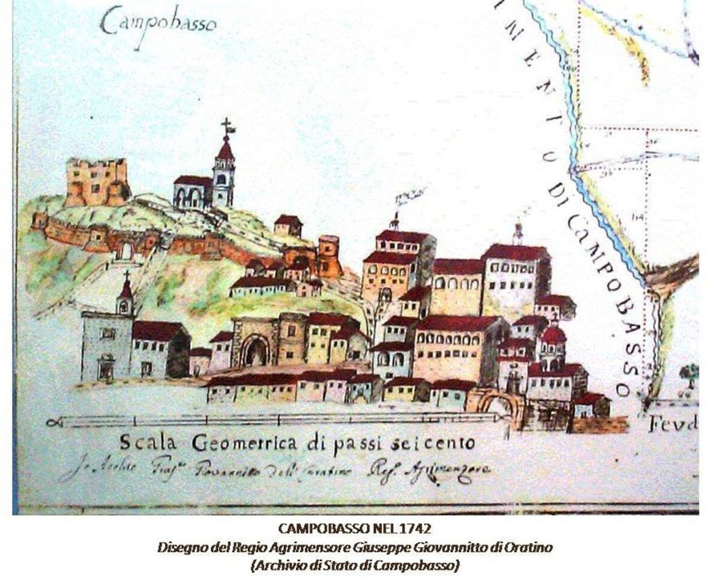 Campobassonel 1742 - Disegno del Regio Agrimensore Giuseppe Giovannitto di Oratino - Archivio di Stato di Campobasso