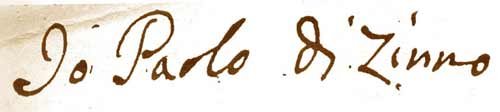 Firma dell'artista dal Libro delle entrate della Confraternita SS.Sacramento di S.Leonardo 1711-1818